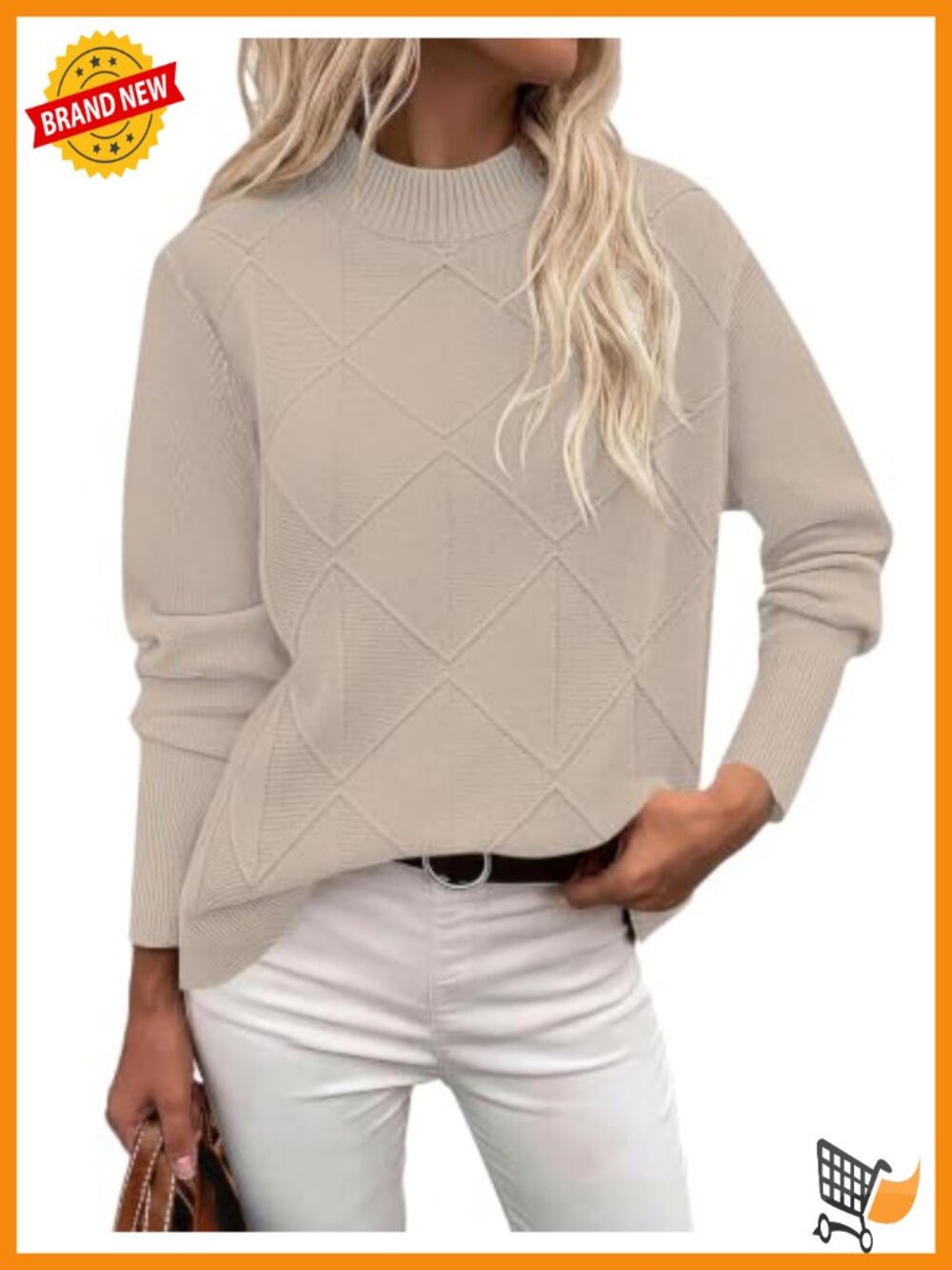 Mock Neck Cable Knit Sweater Long Sleeve Pullover Fall Winter Top